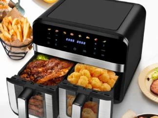 Duale Heißluftfritteuse, 9l Volumen, antihaftbeschichtet, spülmaschinenfest,